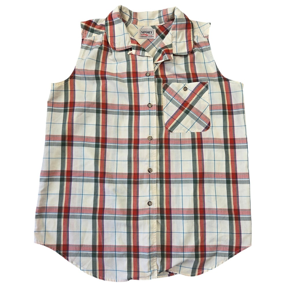 Sport Carriage Court Vintage Sleeveless Plaid Button Down‎ Shirt Multi Color XL
